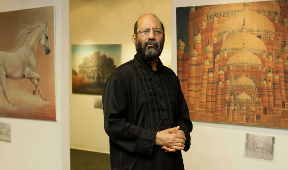 Jimmy Engineer a Pakistani artist and human rights activist. He has painted over 2000 originals and 1000 calligraphies; and often focuses on the 1948 creation of Pakistan.