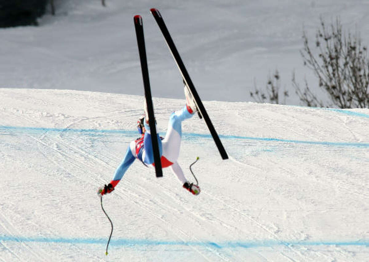 Swiss skier Daniel Albrecht loses control on the Strief run at Kitzbuehel, Austria. Albrecht was hurt on Thursday during training.