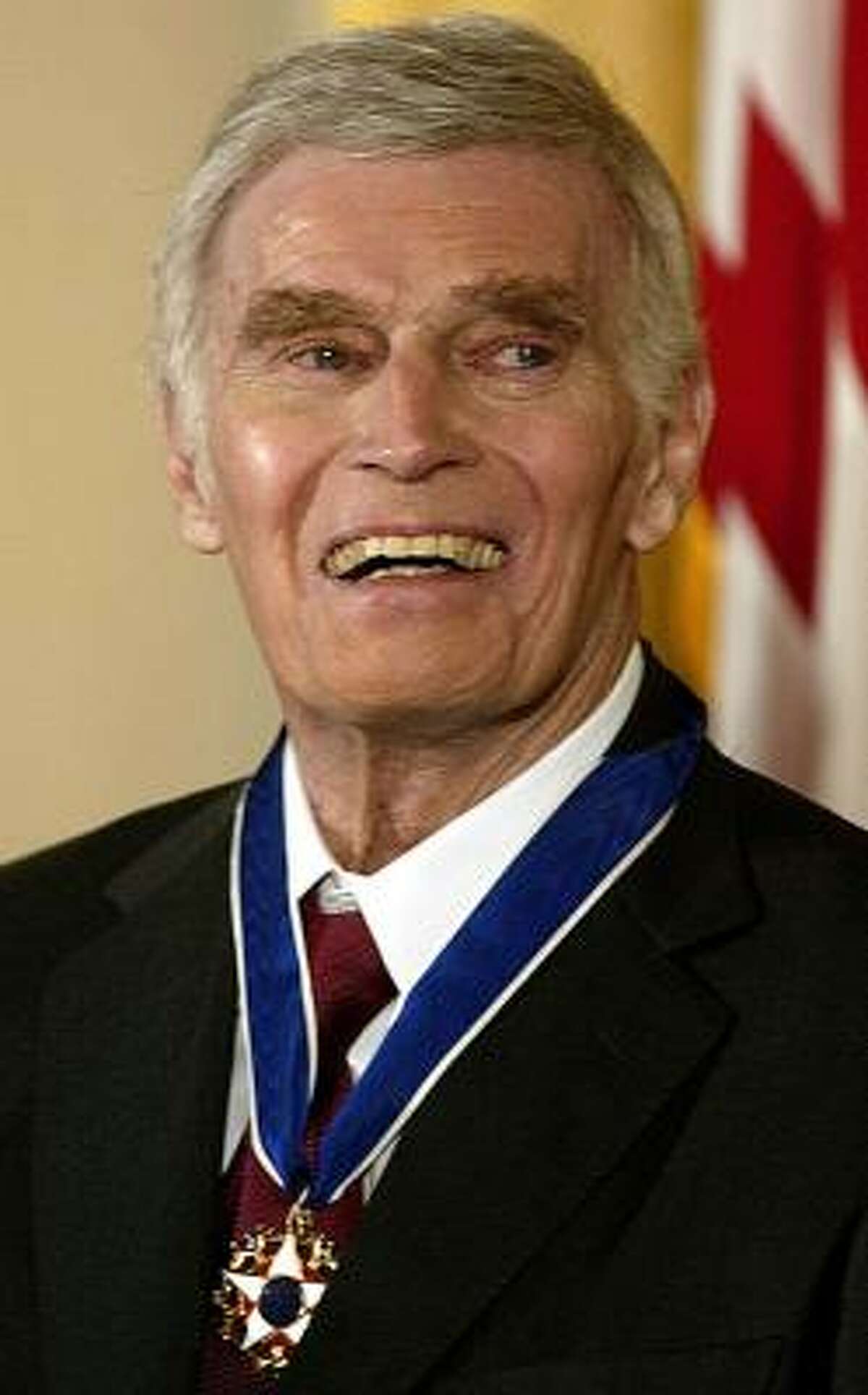 Actor Charlton Heston received the Presidential Medal of Freedom at the White House on July 23, 2003.