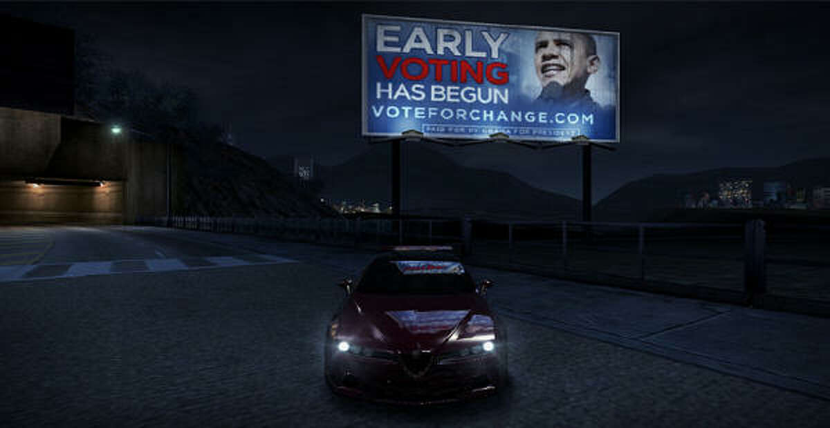 This computer image shows an advertisement for Democratic presidential candidate Sen. Barack Obama, D-Ill., inserted in the XBox360 Live version of the video game Need for Speed: Carbon.