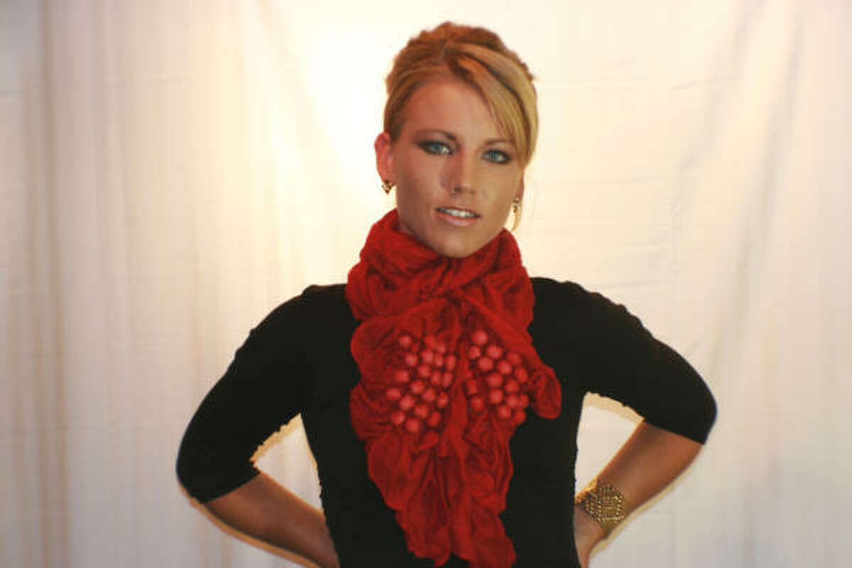 black dress with red shawl