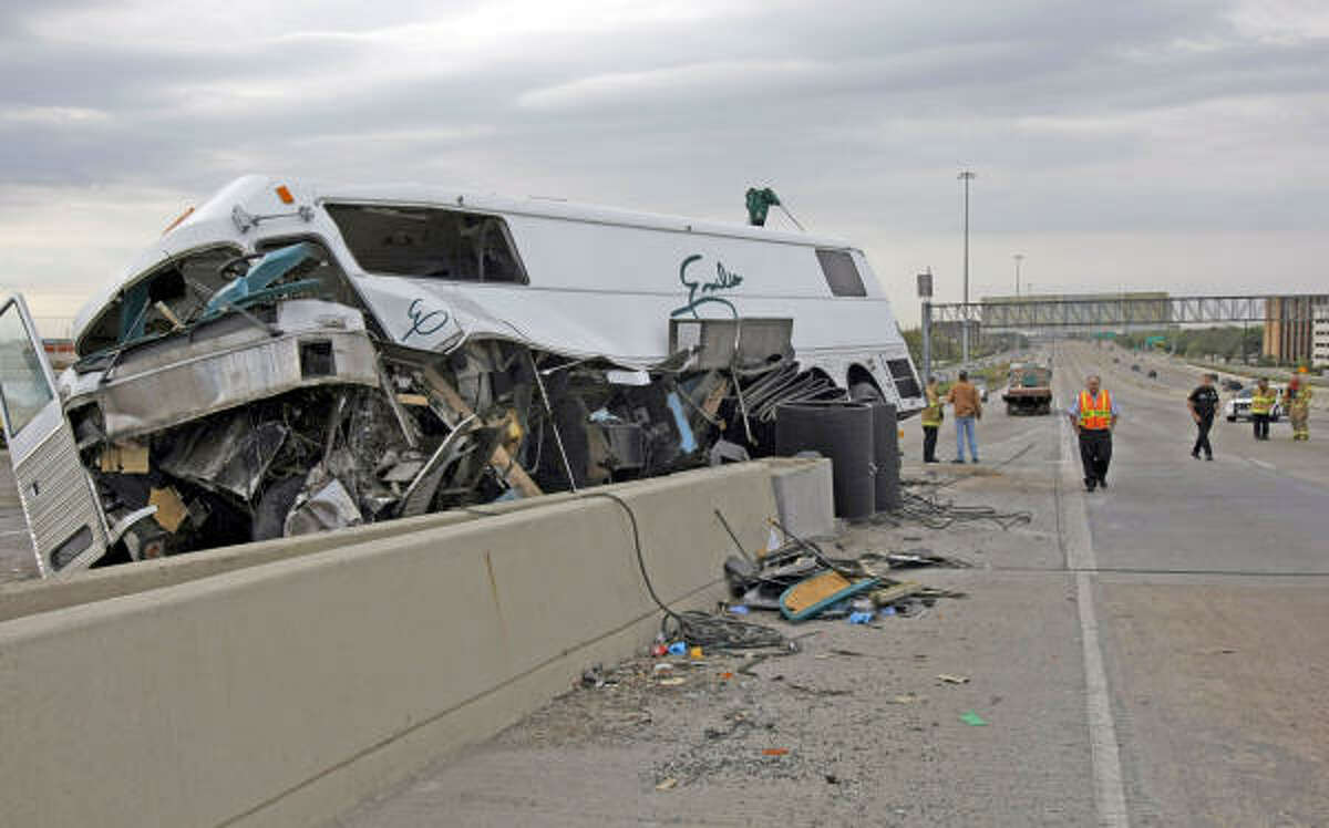 A bus driven by Emilio Navaira slammed into traffic barrels on the northbound West Loop on March 23.