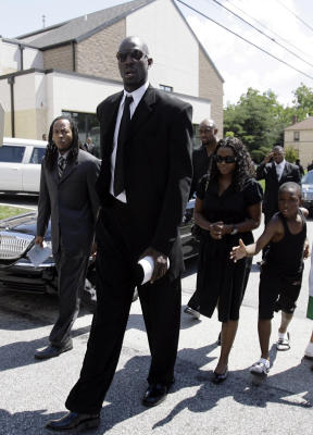 NBA player Kevin Garnett, center, is seen after attending Eddie Griffin's  funeral service in Sharon Hill, Pa., Tuesday, Aug. 28, 2007. Once the  nation's top high school basketball player and an NBA