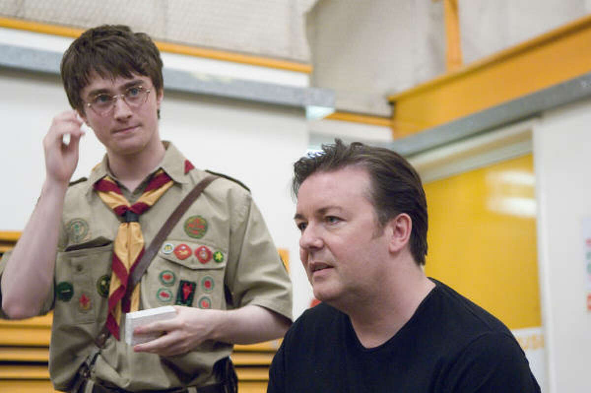 Trying to shed his Harry Potter image, Daniel Radcliffe, 17, left, poked fun at himself on a recent episode of Extras. The HBO series starring Ricky Gervais has featured several stars this season who have exercised roles in self-deprecation
