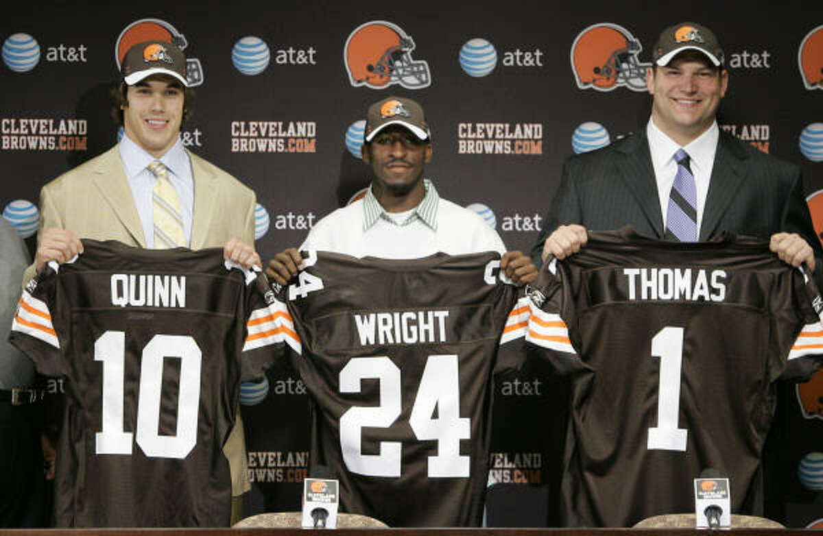 Brady Quinn, left to right, Eric Wright, and Joe Thomas give the Browns one of the best hauls in this year's draft.