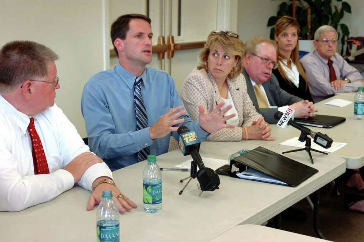 Congressman Jim Himes speaks at a press conference following a roundtable discussion with representatives from community and labor organizations at the Burroughs Community Center, in Bridgeport, Conn. Aug. 9th, 2011.