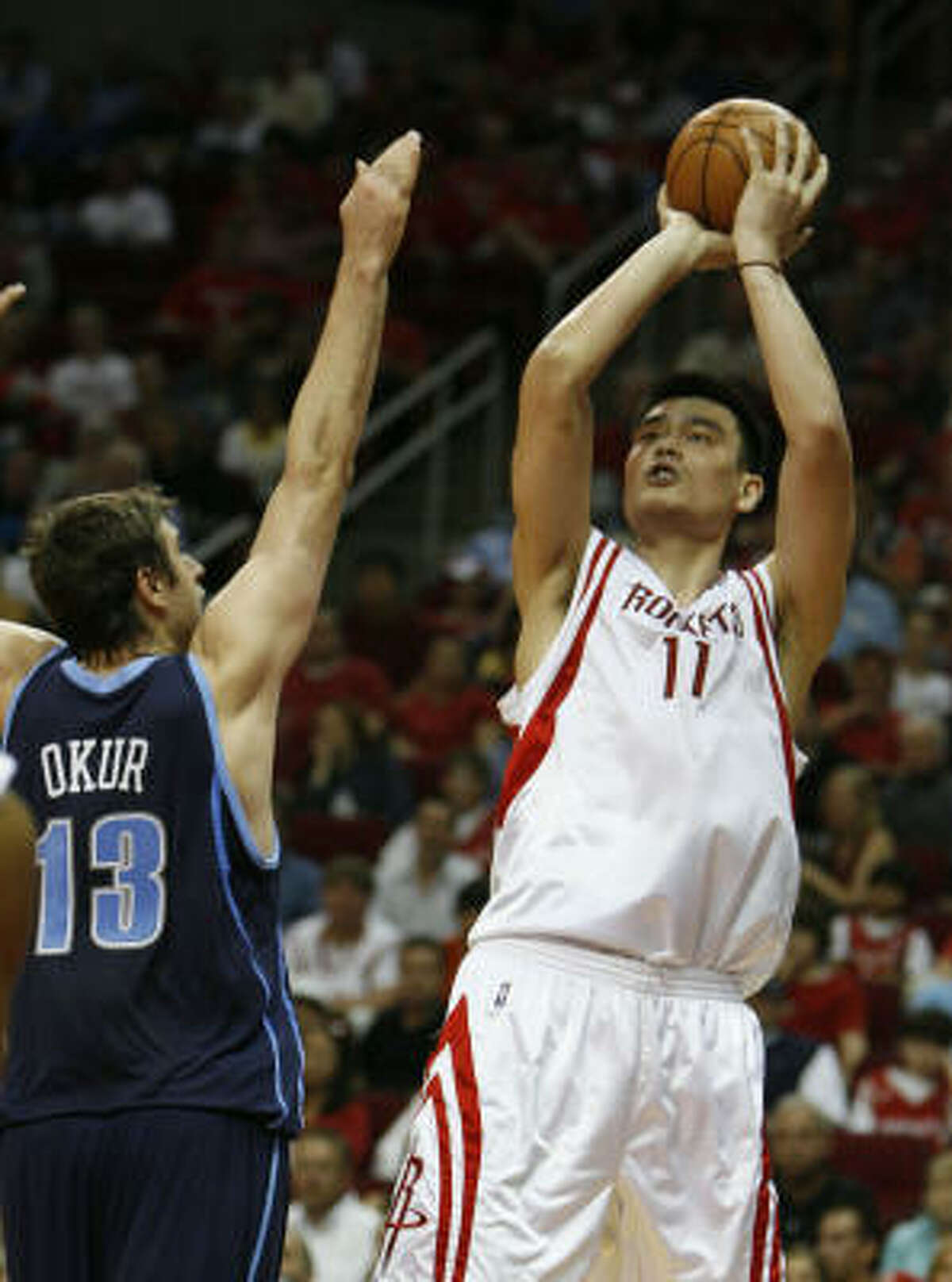 Yao Ming had 28 points to six for Jazz center Mehmut Okur.