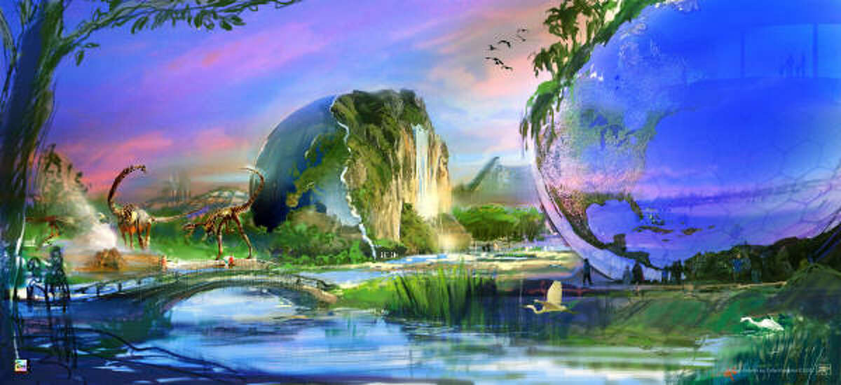 This is an artist rendering of the entrance to Earth Quest, the new theme park set to open in 2012 in New Caney.