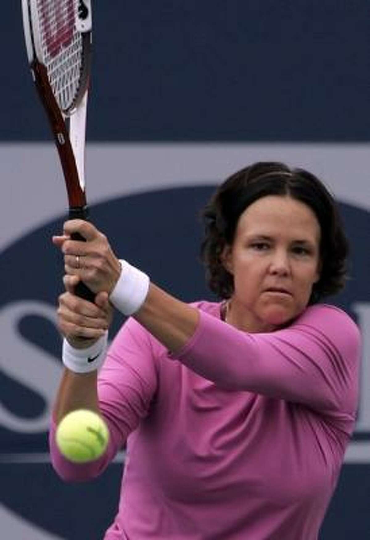 Lindsay Davenport returns to the court for her first match in almost a year Wednesday at the Pilot Penn in New Haven, Conn., after taking time off to have a child. Davenport and partner Lisa Raymond lost Cara Black and Liezel Huber 6-7 (1), 6-3 and 10-4 in the match tiebreaker .