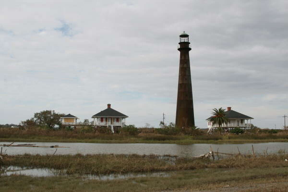 Still standing. The Bolivar Lighthouse, which survived the 1900 Storm, survived this latest assault.