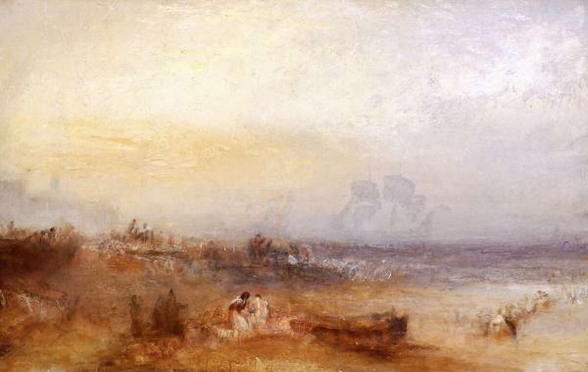 Artwork by J.M.W. Turner, including Figures on the Beach at Margate: Evening, above, are among the "volcanic sunset paintings" being examined by scientists to learn how eruptions affect climate changes.