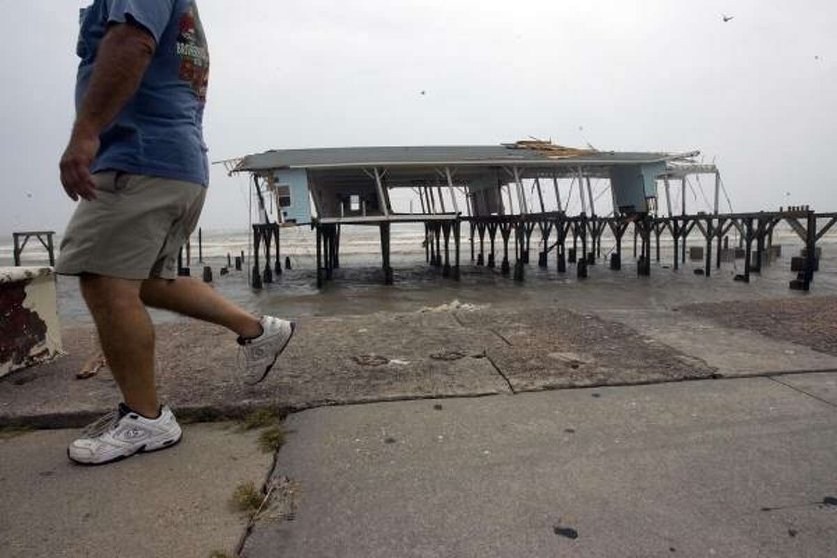 Hurricane Ike left the remnants of Murdock's Pier standing along Seawall Boulevard.