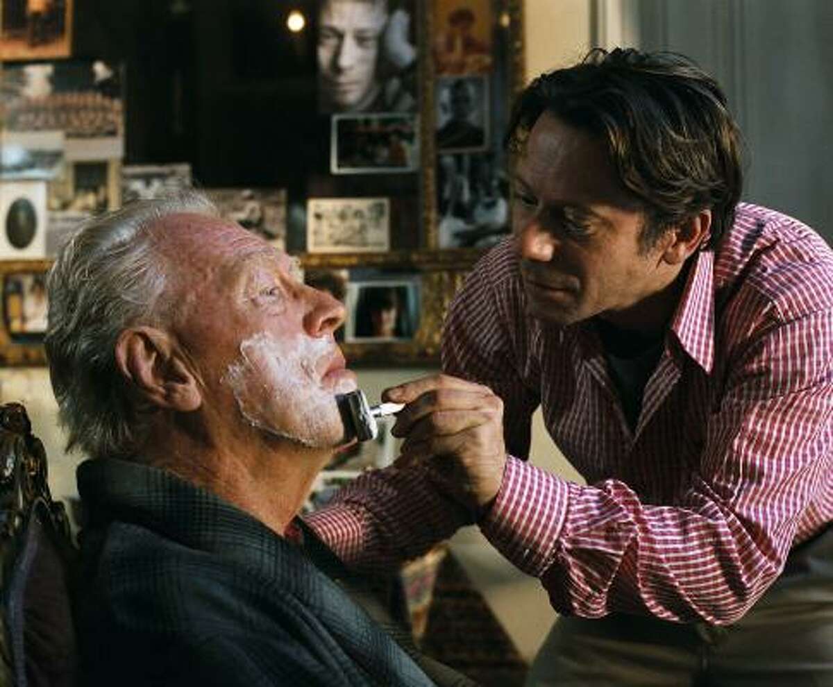Max Von Sydow says the shaving scene with Papinou (Von Sydow, left) and his son Jean-Dominique Bauby (Mathieu Amalric) was a very sweet moment.
