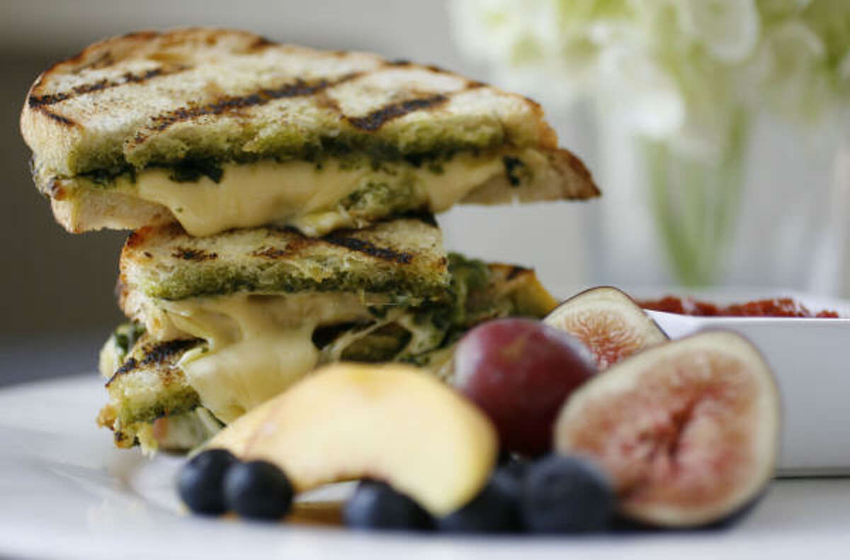 Grilled cheese and pesto sandwich on Pagnotta bread, at Tiny Boxwood's Cafe.