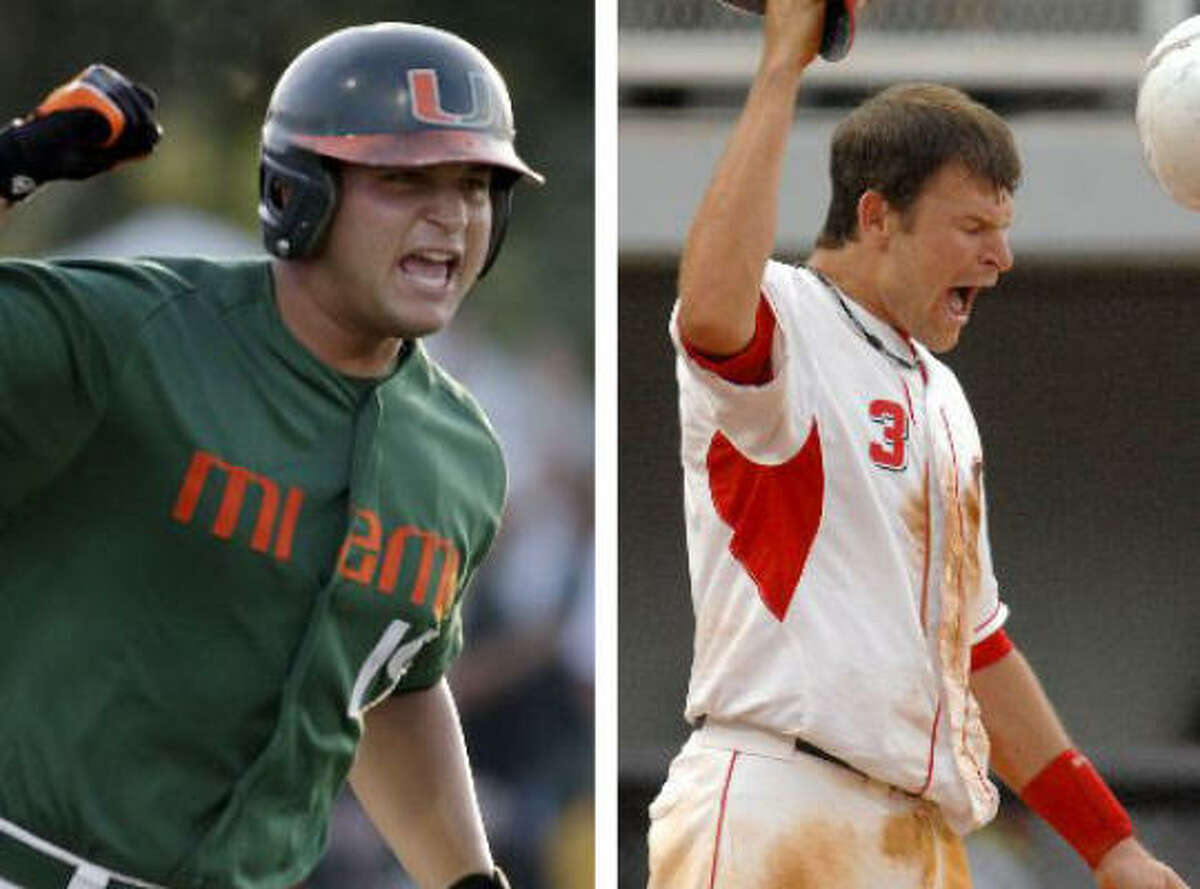 No. 1 seed Miami vs. no.8 seed Georgia: Hurricanes' Yonder Alonso, first base, and Bulldogs' Ryan Peisel, third base.