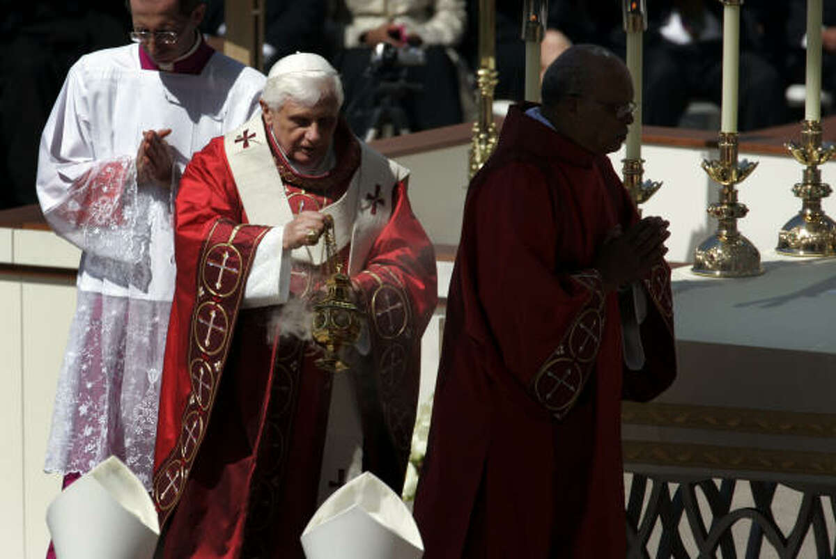 Pope Benedict XVI conducts mass at Nationals Park in Washington, D.C. on Thursday morning.
