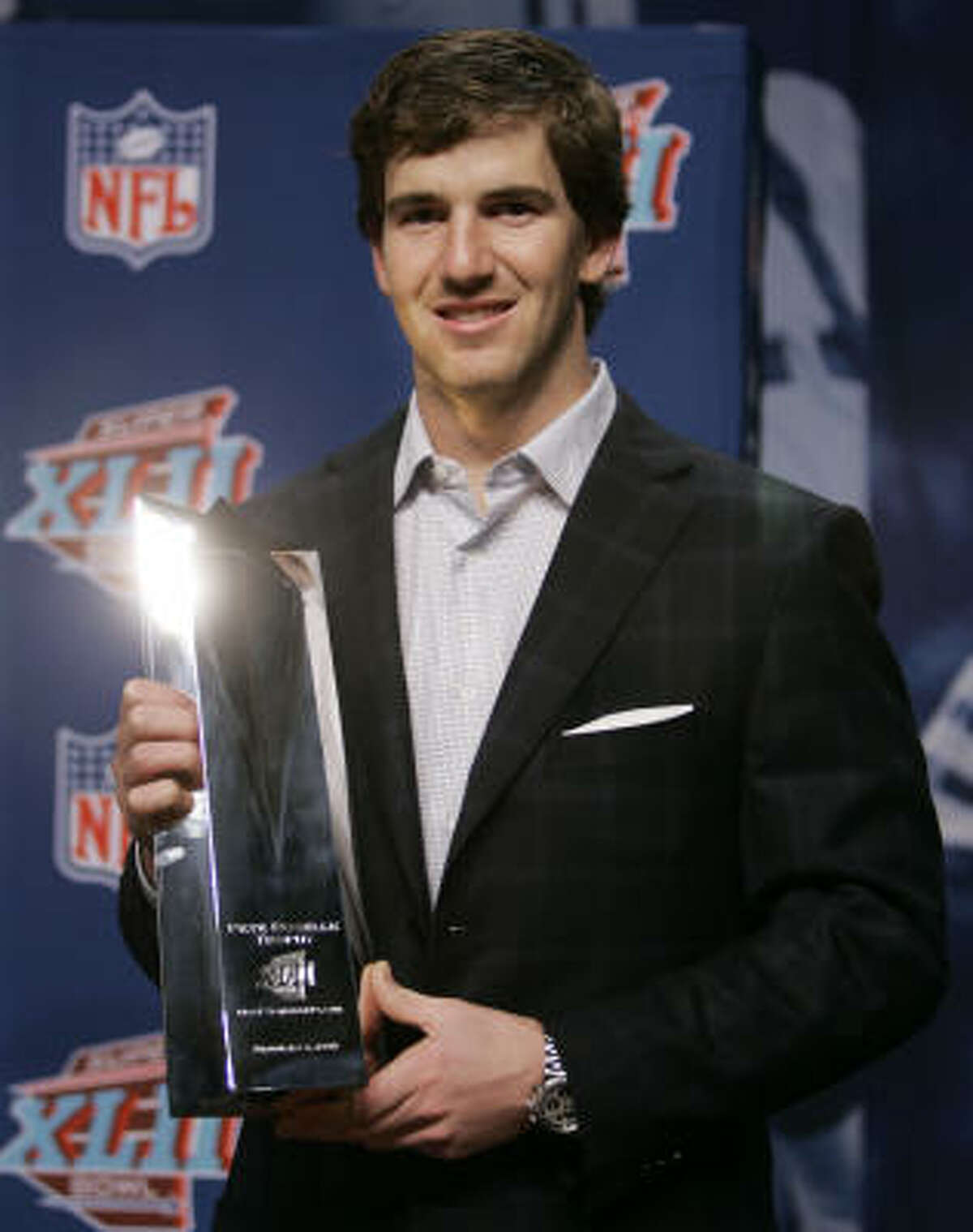 Eli Manning With the Vince Lombardi Trophy Super Bowl XLII 