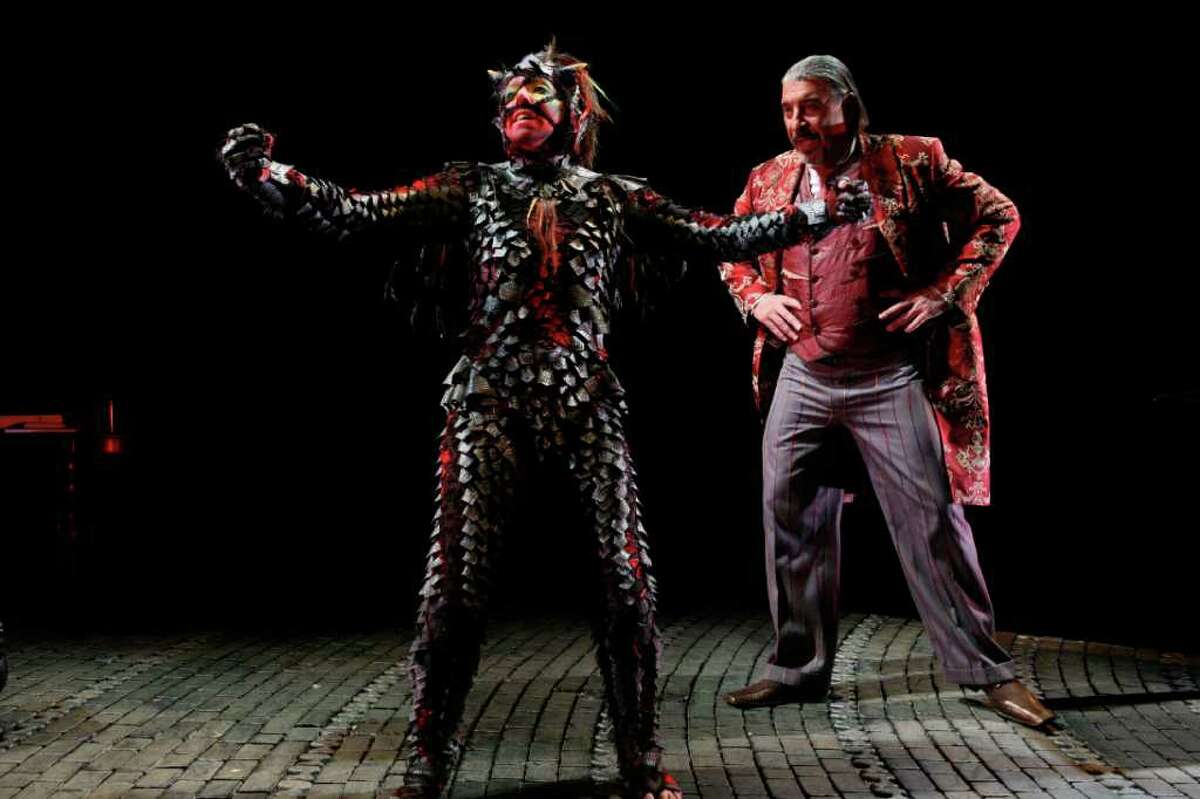 (L to R) Beckley Andrews stars as Toadpipe and Max McLean stars as Screwtape in THE SCREWTAPE LETTERS. Photo credit: Gerry Goodstein