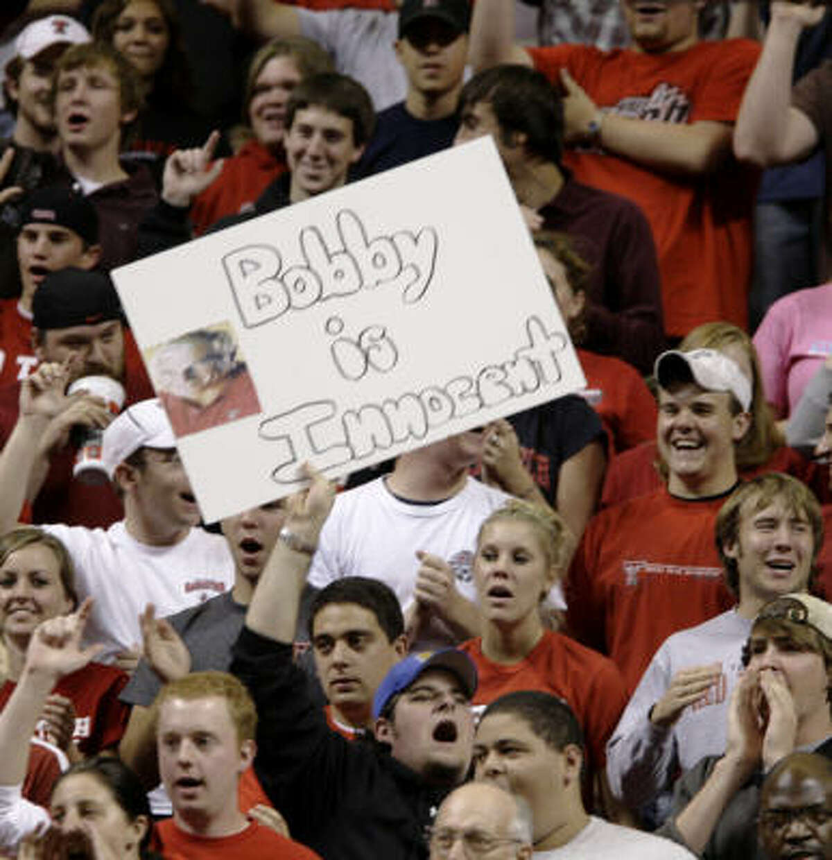 Public sentiment in Lubbock seems to favor Bob Knight, at least in one section of the crowd. A fan brought a sign to Tuesday's game between Texas Tech and Arkansas-Little Rock.