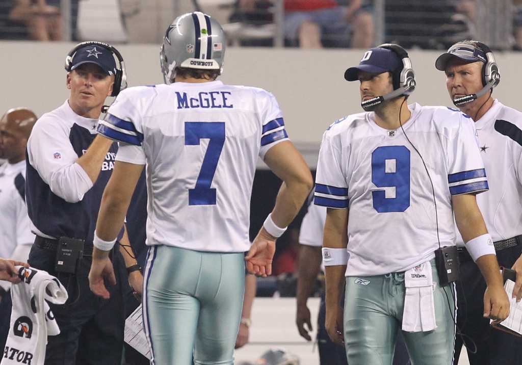 Dallas Cowboys quarterback Tony Romo releases a pass against the Denver  Broncos during the first quarter of a preseason game at Cowboys Stadium in  Arlington, Texas, Thursday, August 11, 2011. (Photo by