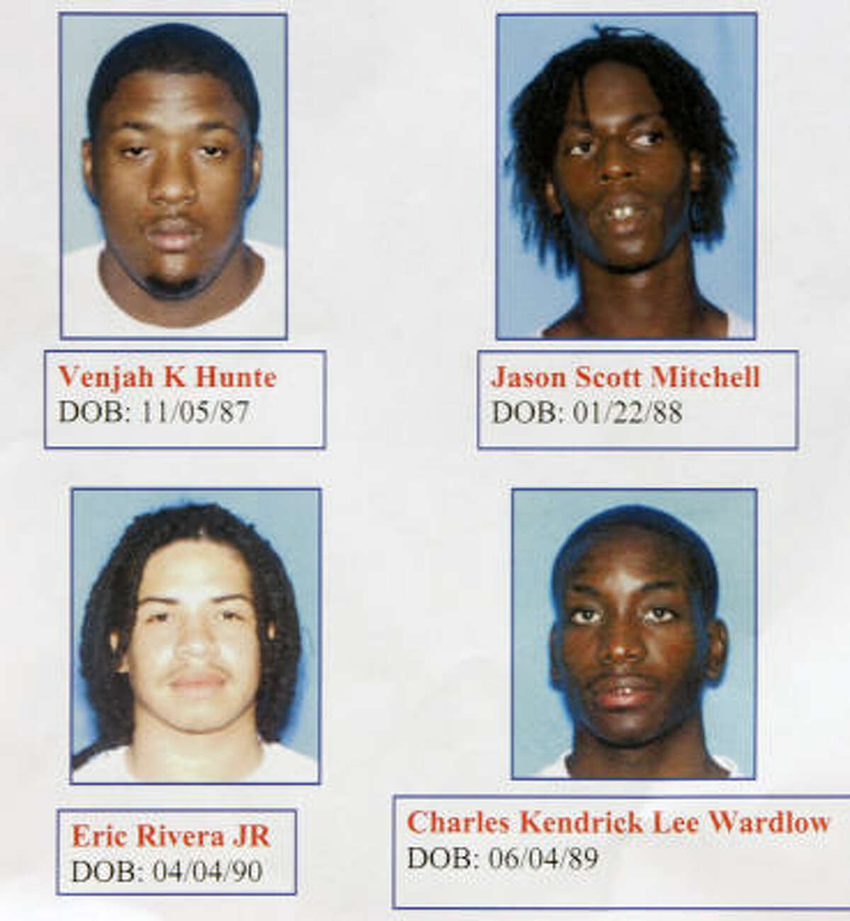 Undated photos provided by the Miami-Dade Police Department shows the four suspects arrested Friday: Venjah K. Hunte, 20; Jason Scott Mitchell, 19; Eric Rivera, Jr., 17; and Charles Kendrick Lee Wardlow, 18.