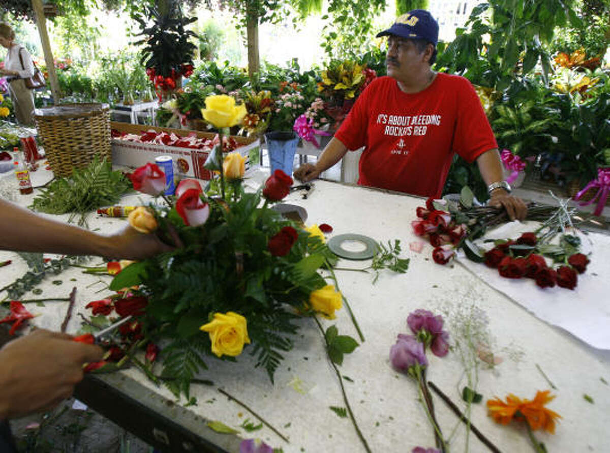 Picking flowers on Fannin Street