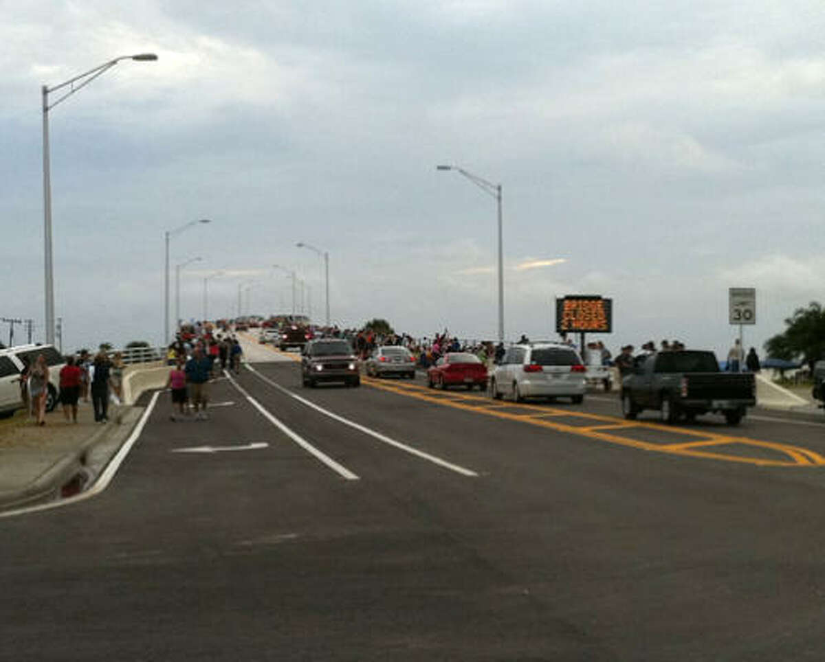 Prime viewing space along the A. Max Brewer Parkway bridge in Titusville, Fla., was already taken more than five hours before the scheduled launch of the shuttle Atlantis.