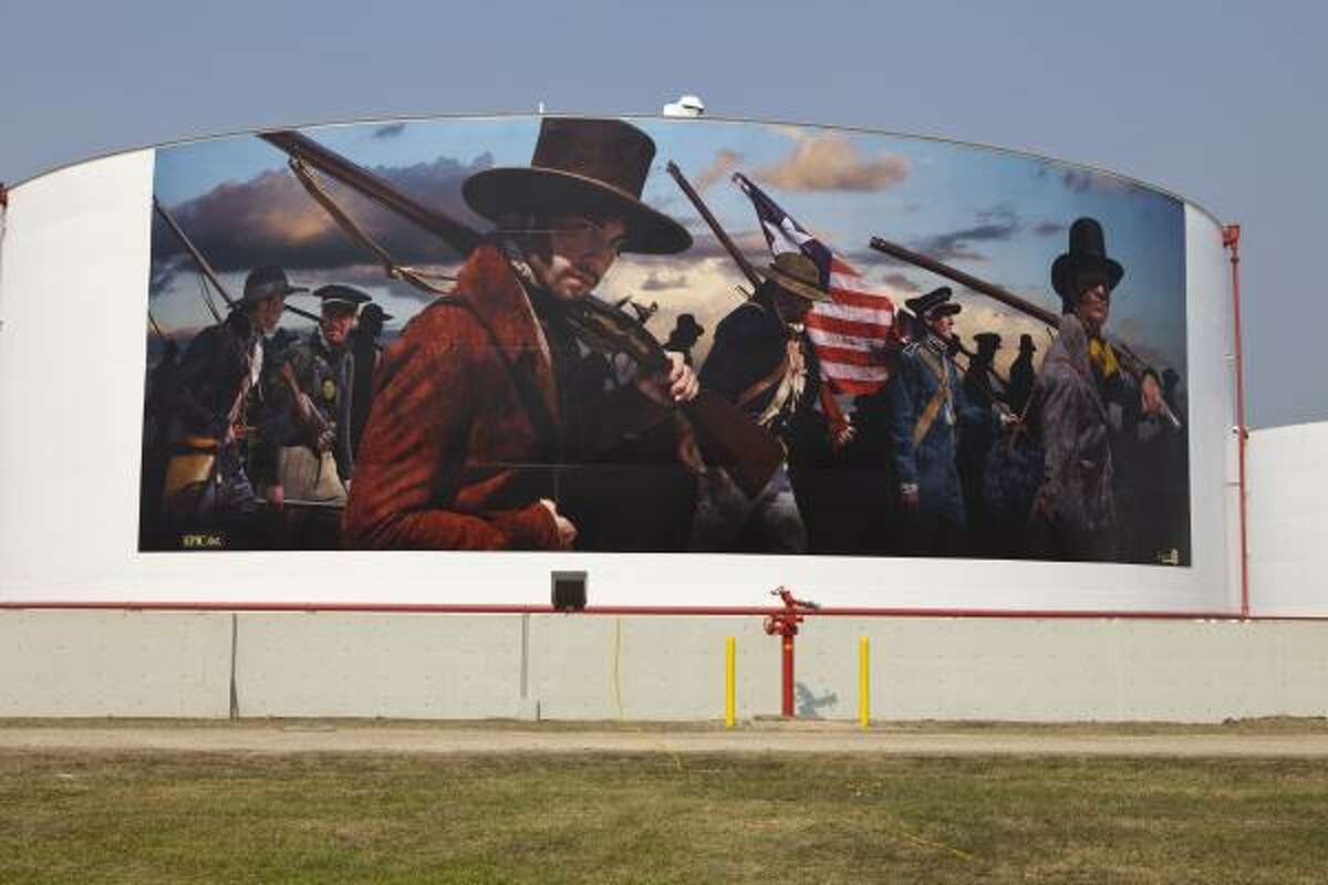 ECONOMIC ALLIANCE HOUSTON PORT REGION EPIC ART: "Spirit of Independence" is the sixth tank mural within the San Jacinto Texas Historic District. Located at Vopak Terminal Deer Park, the 30-by-90-foot photographic image commemorating Texas' struggle for independence is visible to motorists on the way to the San Jacinto Monument. ECONOMIC ALLIANCE HOUSTON PORT REGION EPIC ART: "Spirit of Independence" is the sixth tank mural within the San Jacinto Texas Historic District. Located at Vopak Terminal Deer Park, the 30-by-90-foot photographic image commemorating Texas' struggle for independence is visible to motorists on the way to the San Jacinto Monument.