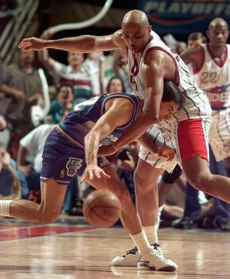 HOUSTON'S MOST HEARTBREAKING LOSSESThe 1997 Western Conference Finals between the Rockets and the JazzHouston blew a 10-point lead in the final minutes, losing on a John Stockton 35-foot trey at the buzzer. Charles Barkley is still trying to close out on that pick. Photo: DAVID J. PHILLIP, AP