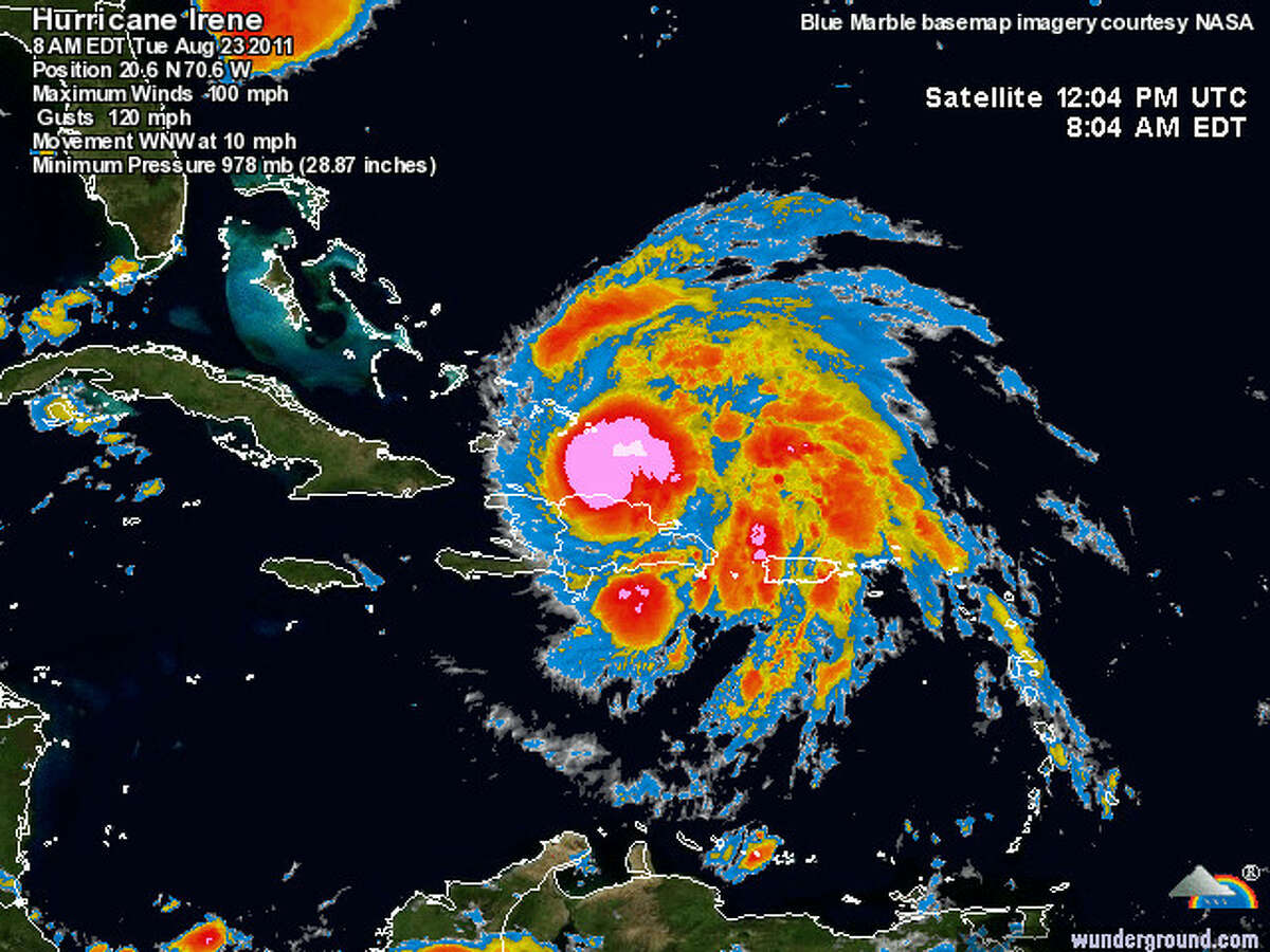 Hurricane Irene hit Puerto Rico early Monday and is expected to reach the United States by the weekend. Satellite image provided by Weather Underground