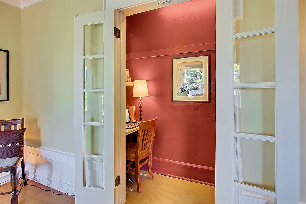 French doors from living room to office area.