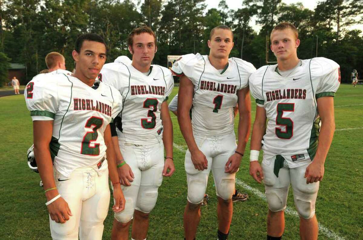The Woodlands varsity footballers Max Ward (wide receiver), from left, Taylor Bickford (cornerback), Daniel Lasco (running back), and Blake Webb (wide receiver). Photo by Jerry Baker