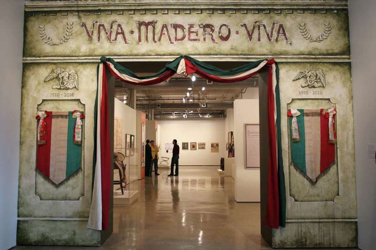 San Antonio artist Andy Benevides interpreted the gate through which Francisco Madero made his triumphant entry into Mexico City in June 1911, after having been exiled in San Antonio, for the new exhibition, Revolution & Renaissance, Mexico & San Antonio, 1910-2010, at the Museo Alameda. Photographed Tuesday, November 23, 2010.