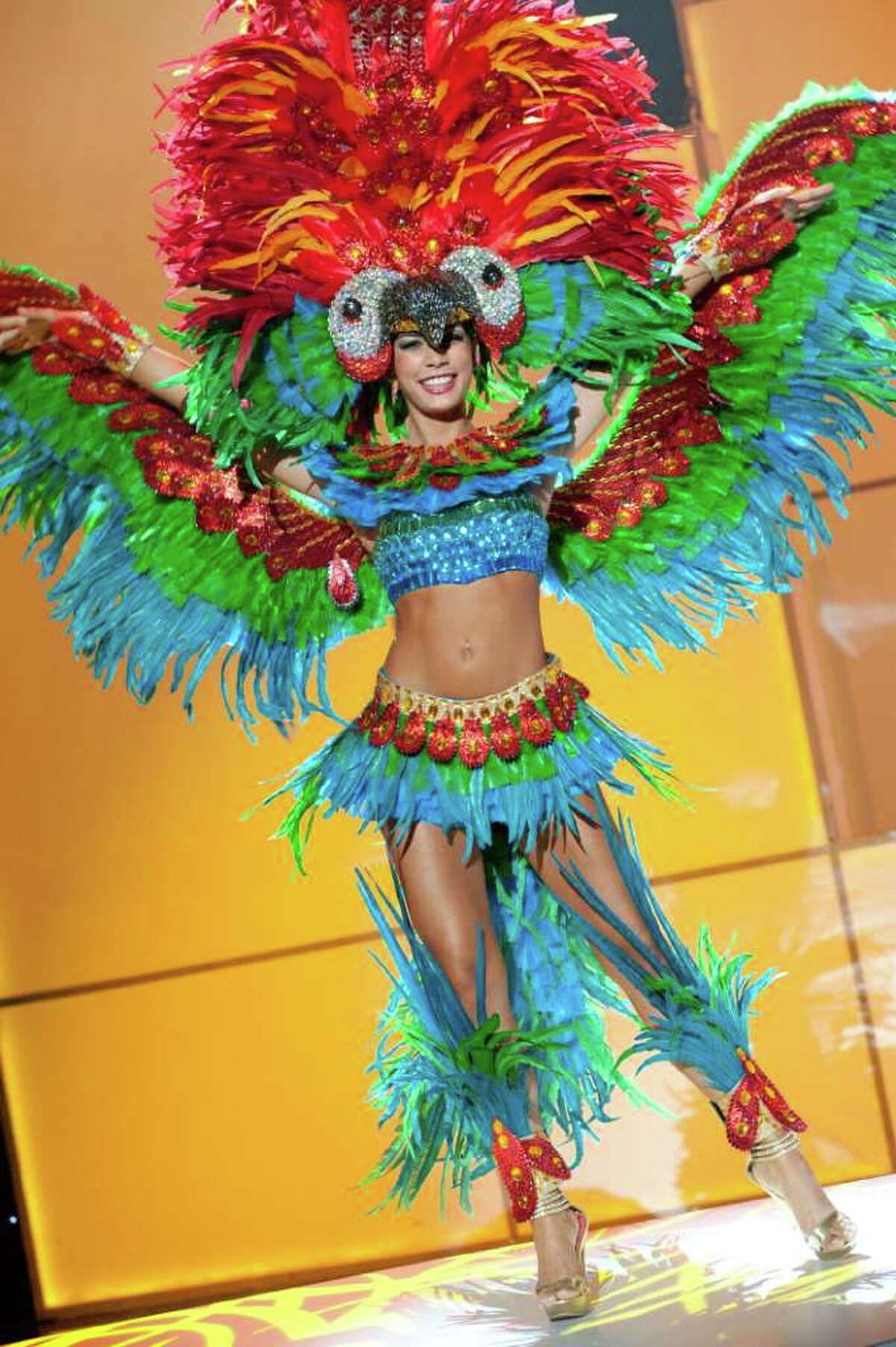 Miss Bolivia 2011, Olivia Pinheiro pre-tapes in her National Costume onstage at Credicard Hall on September 7, 2011. She is preparing to compete in the 2011 MISS UNIVERSE® Competition on September 12 at 9:00 p.m. ET broadcast LIVE on NBC from Credicard Hall in São Paulo, Brazil.