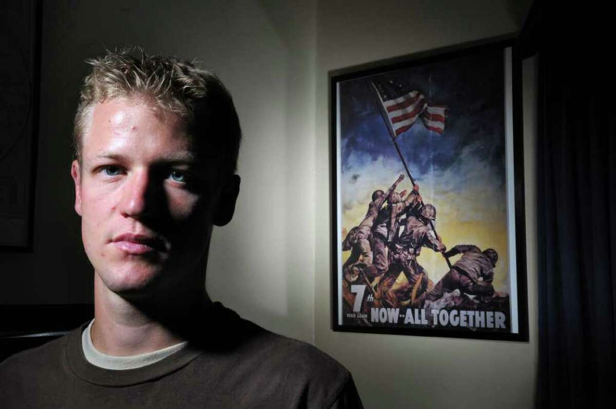 Ryan Smithson is a US Army veteran, having served in the Iraq war as part of the Army Reserves. He was photographed on Monday Sept. 5, 2011 in Schenectady, NY. ( Philip Kamrass /Times Union)