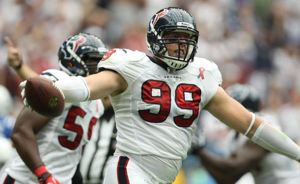 Sept. 11, 2011 - Houston, Texas, U.S - Houston Texans defensive end J.J.  Watt (99) is all smiles during the game against the Indianapolis Colts. Houston  Texans defeated the Indianapolis Colts 34-7