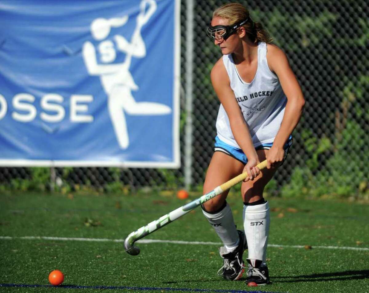 Emily Ashken practices with the Staples field hockey team Wednesday, Aug. 31, 2011 at the school in Westport, Conn.