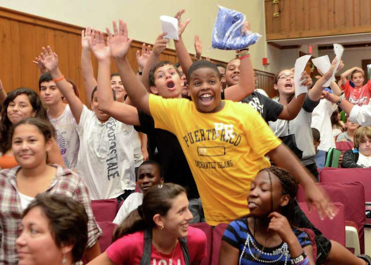 New York Giants surprise students at Dolan Middle School in Stamford