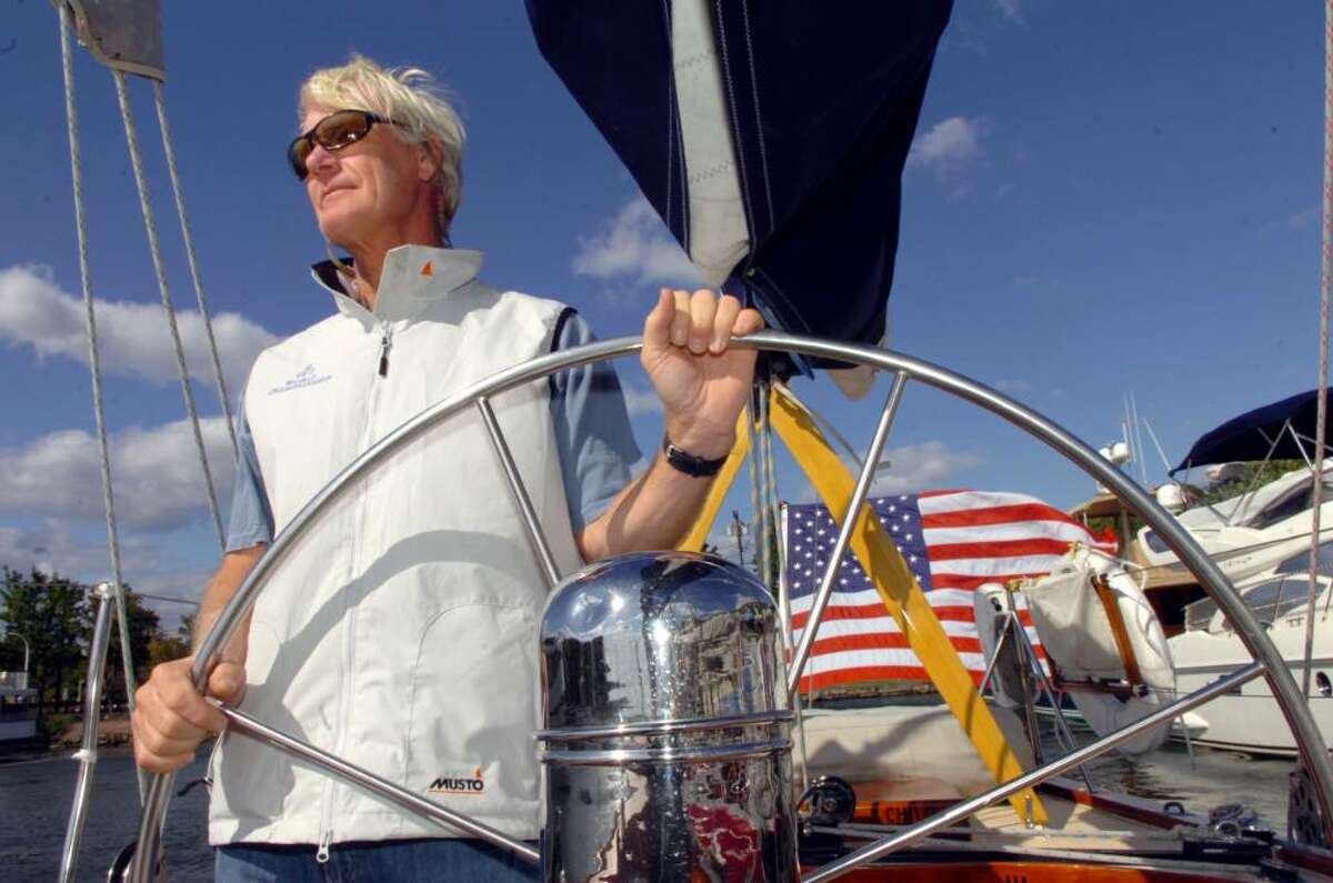 Greenwich, Oct. 7, 2009. George Hill, from Newport, on his sail boat "Weatherly", an American Cup 12m Yacht, ready for the races tomorrow in Greenwich.