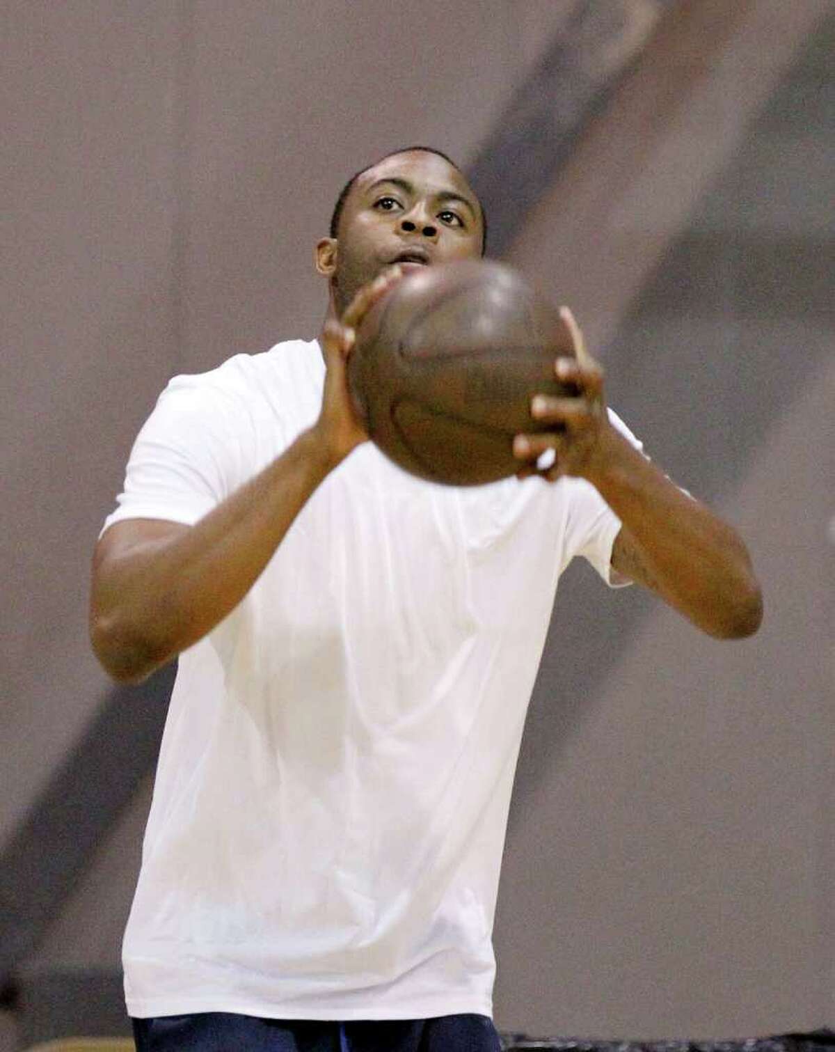 James Anderson warms up prior to an Impact Basketball game on Wednesday, Sept. 14, 2011, in Las Vegas.
