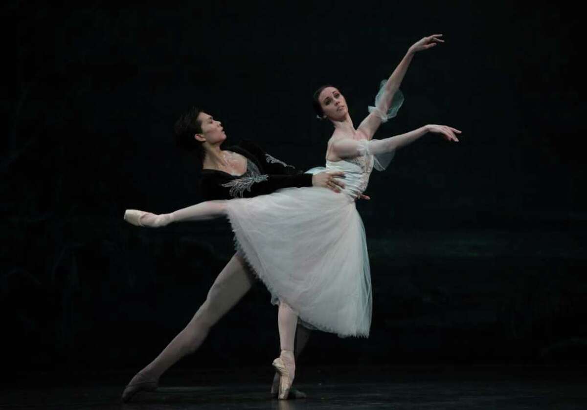 DREAMY SCENE: Danielle Rowe and Jun Shuang Huang in Houston Ballet's Giselle, staged by Ai-Gul Gaisina.