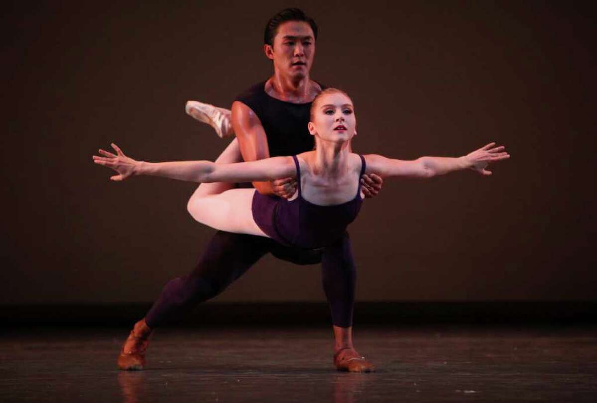 Batkhurel Bold and Carla Körbes perform Polyphonia during a dress rehearsal for Pacific Northwest Ballet's All Wheeldon season opener.