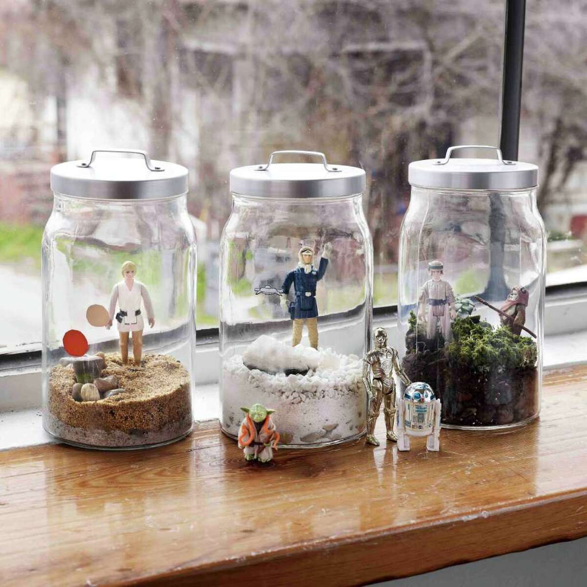 "Star Wars" terrariums from "World of Geekcraft: Step-by-Step Instructions for 25 Super-Cool Craft Projects" by Susan Beal.
