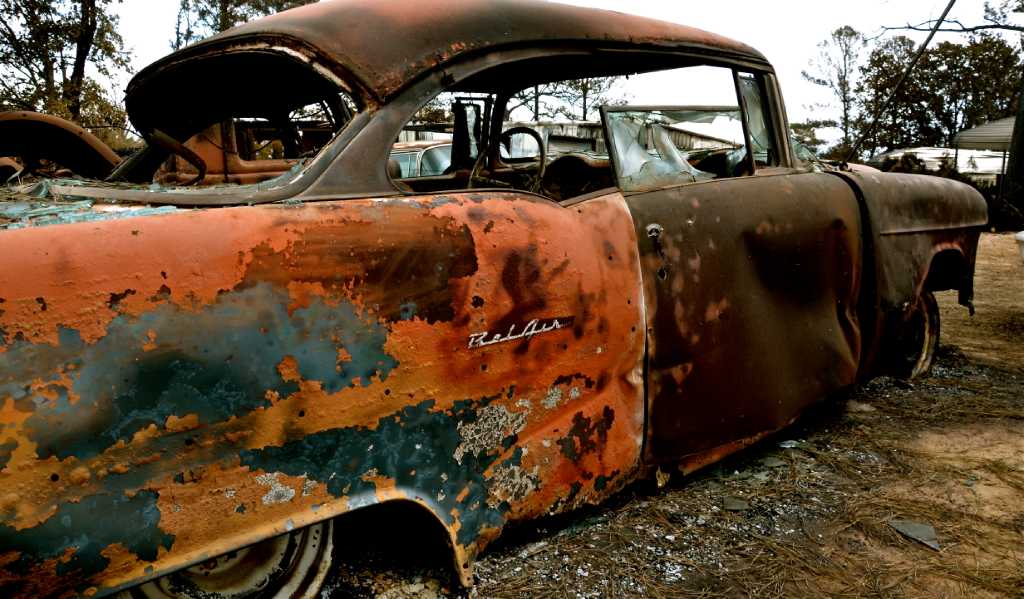 Vintage vehicles scorched in wildfires