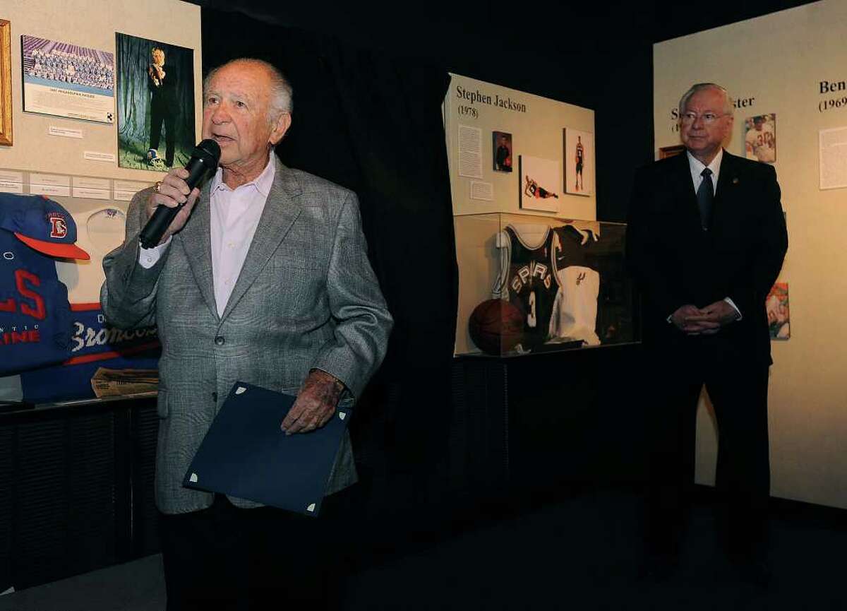 Tom Vance addresses a small crowd during his induction ceremony at the Museum of the Gulf Coast.