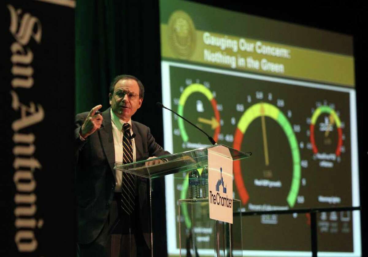 Federal Reserve Bank of Dallas Executive Vice President and Director of Research, Harvey Rosenblum, speaks on local, state, national and global economies during the Greater San Antonio Chamber of Commerce's 2011 MacroSA Conference.