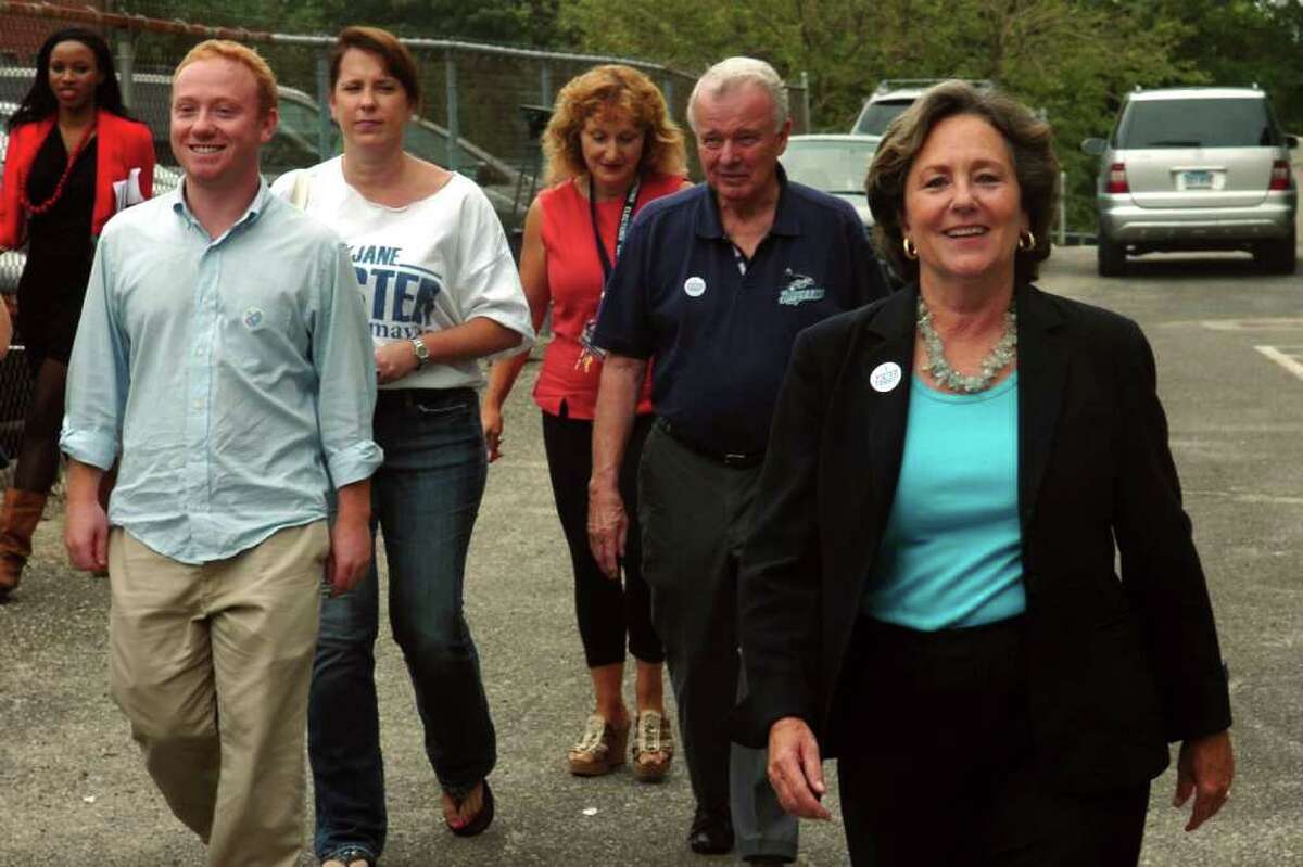 Mayoral candidate Mary-Jane Foster outside of Black Rock School in Bridgeport, Conn. Sept. 27th, 2011, where she voted in the democratic primary.