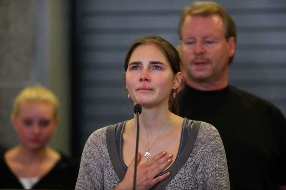 as Amanda Knox returns to the United States after her Italian murder conviction was overturned. Knox returned to Seattle on Tuesday, October 4, 2011 to a throng of cameras and well-wishers.