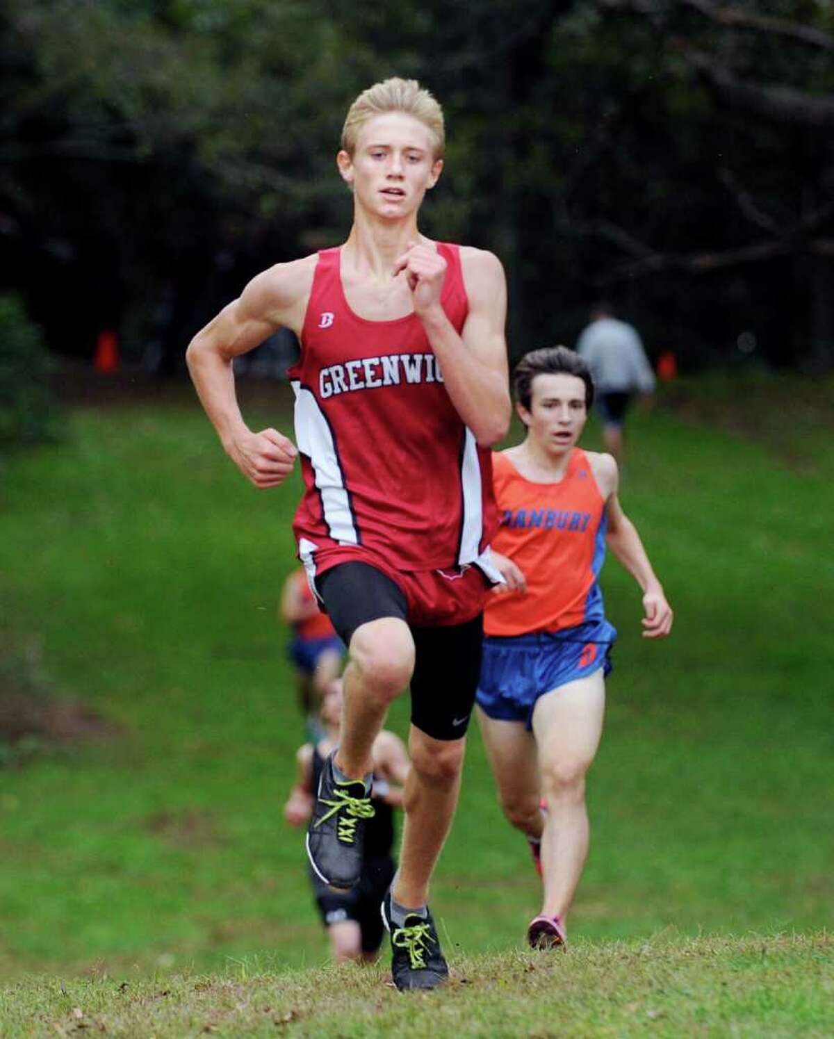 Mark Jarombek of Greenwich High School during High School cross country meet at Greenwich Point, Tuesday afternoon, Oct. 4, 2011.