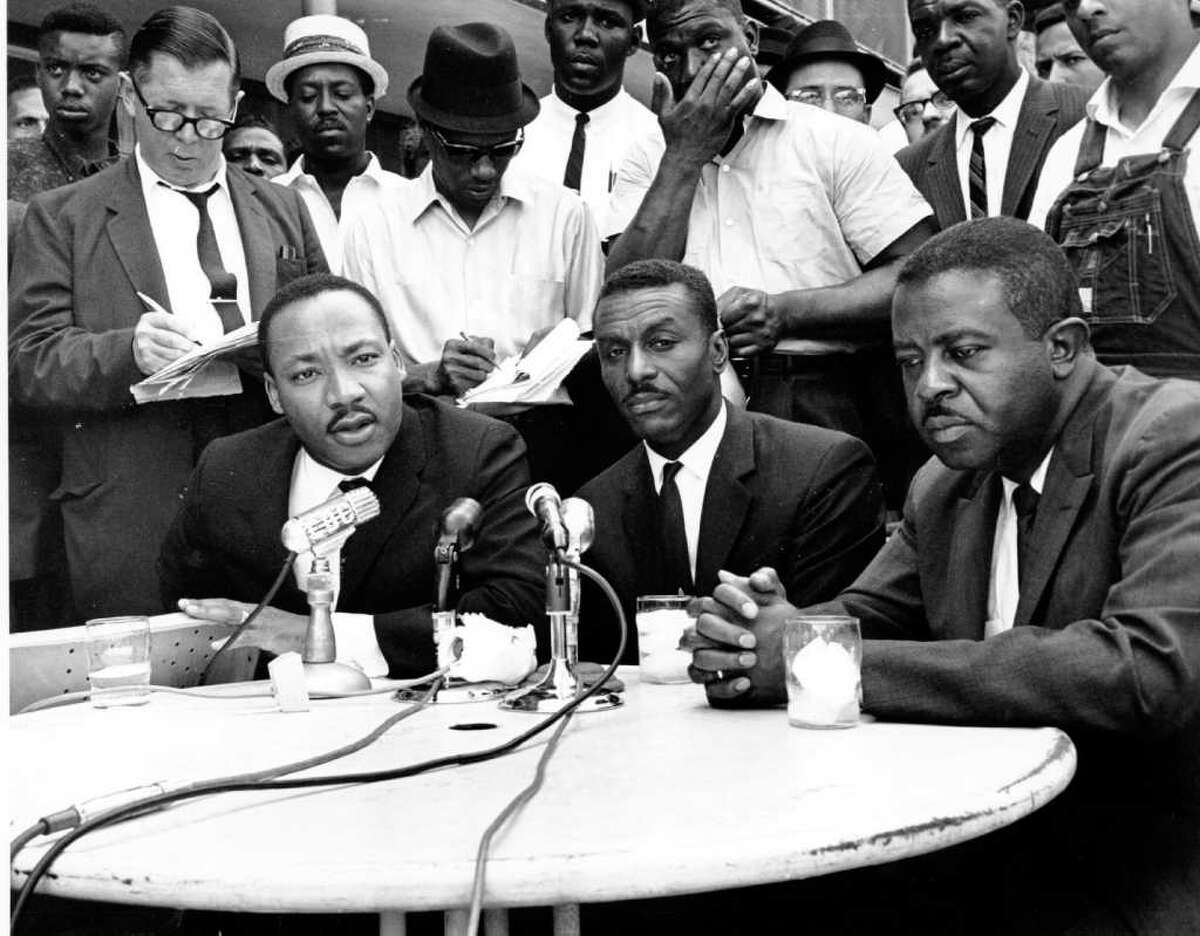 ASSOCIATED PRESS FILES ENDURING LEGACY: The Rev. Fred Shuttlesworth was at the center of the civil rights movement, as seen here in 1963 with Revs. Martin Luther King Jr., left, and Ralph Abernathy.